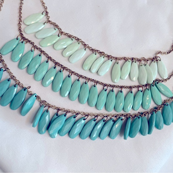 Gold-tone Triple-strand Necklace with Dangling Green Ombré Teardrop Beads - Picture 5 of 9